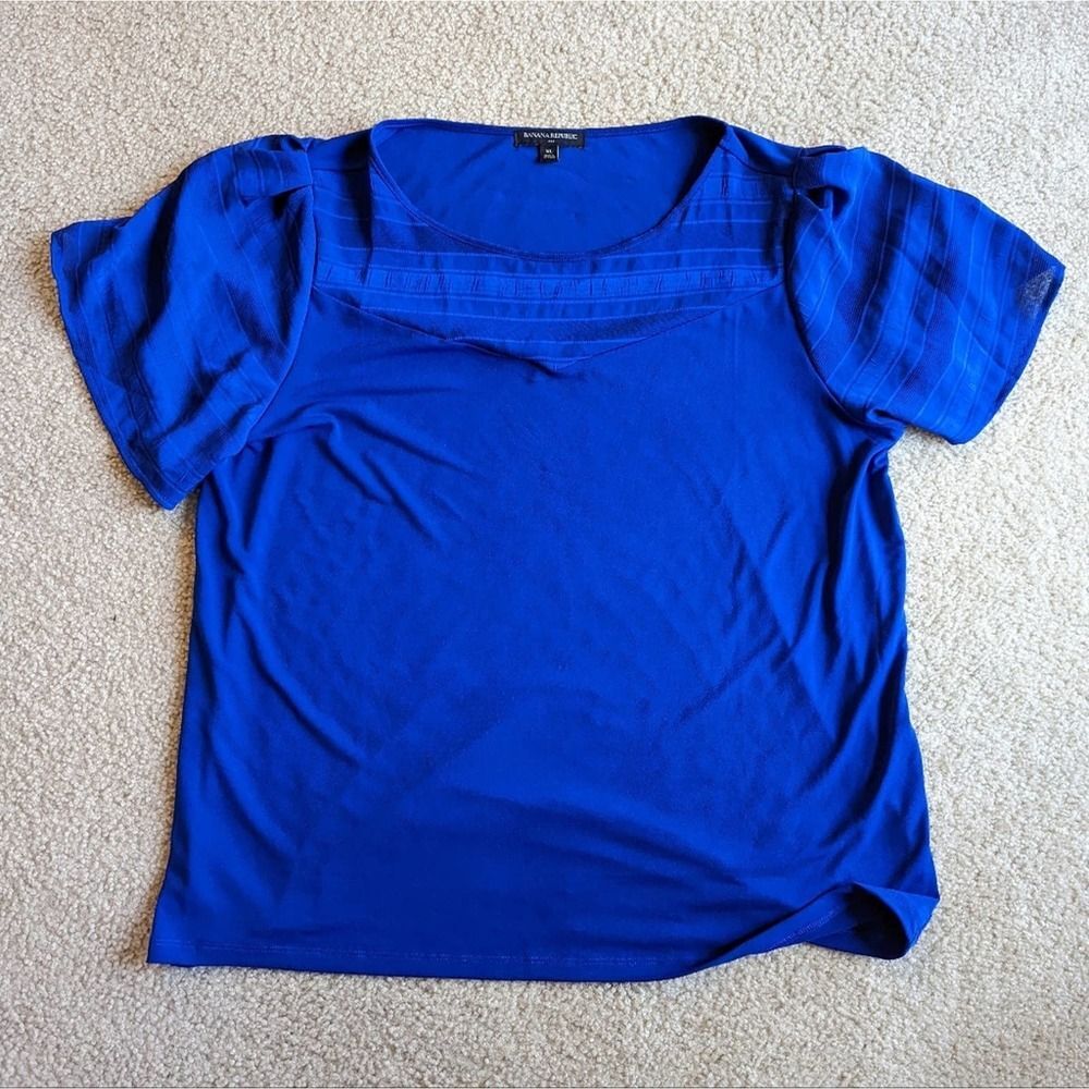 Banana Republic Mixed Media Short Sleeve Blouse Blue XL